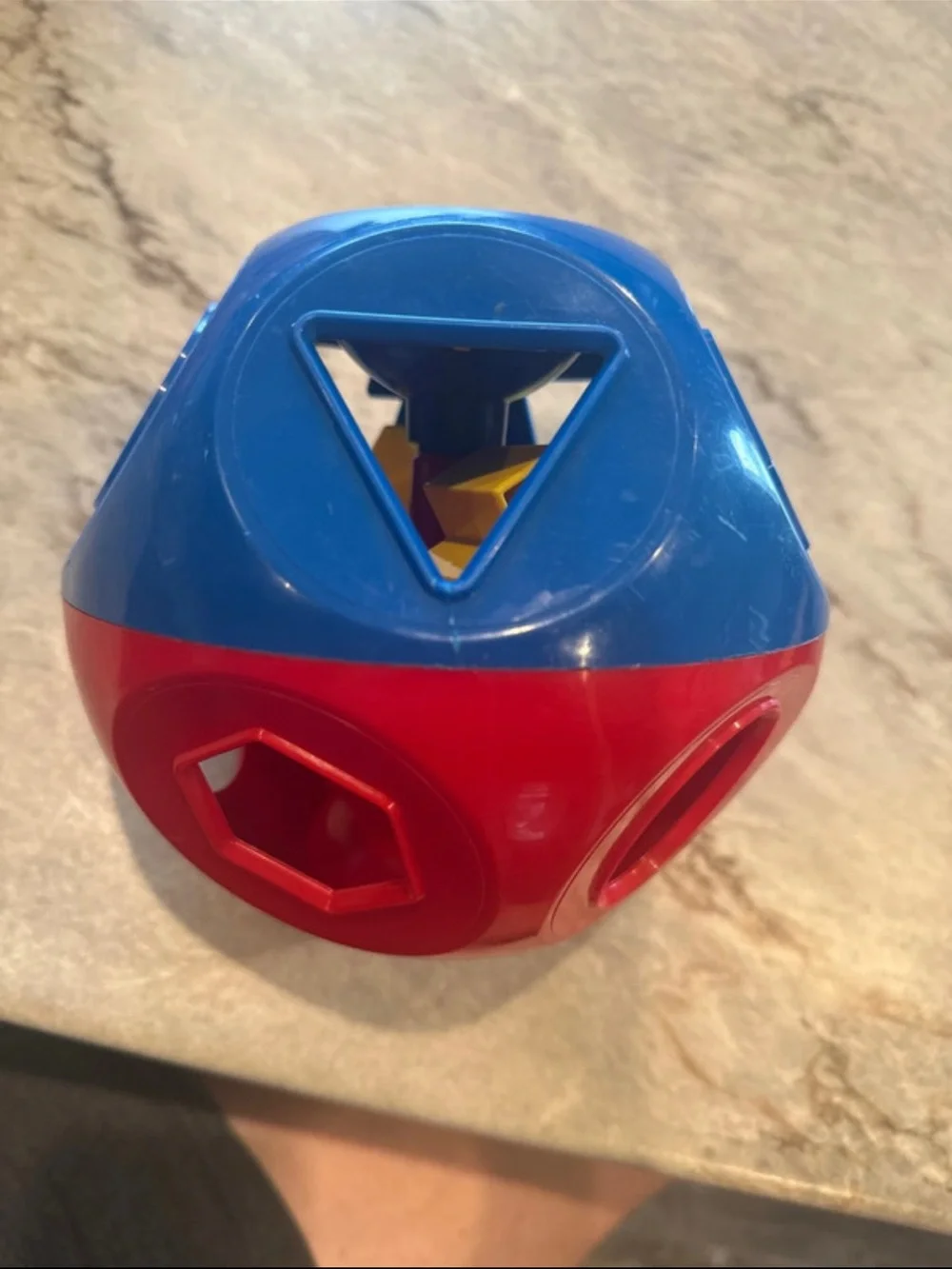 Tupperware Red Shape Sorter Ball with Yellow Geometric Pieces